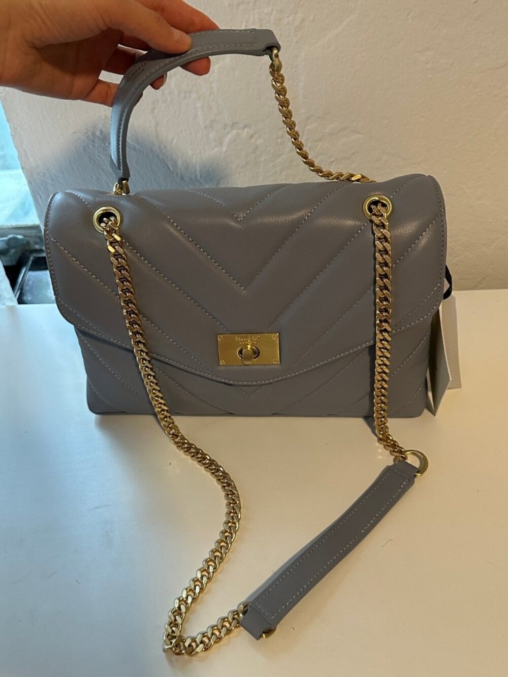 Moncrief London Cathryn Quilted Leather Shoulder Bag - Dirty Blue - NWT